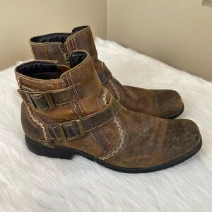 Bed Stu Distressed Men's Brown side zip faux buckle Leather Boots